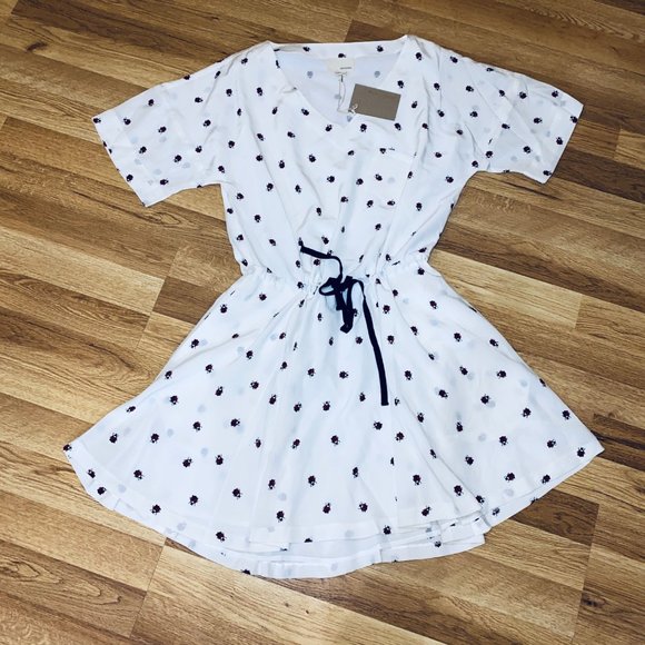 Band of Outsiders Silk Beetle Mini Dress White Pockets Small Womens Bugs Insects - Picture 6 of 6